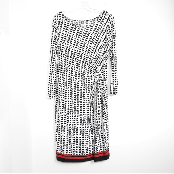Anne Klein stretch side tie shift geometric print - Picture 1 of 9